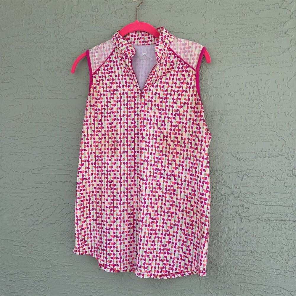 Bette & Court Golf Polo Top Womens M Pink/White Geometric Sleeveless